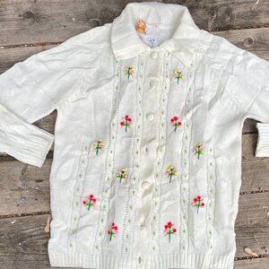 Vintage 1970s The Bay Hudsons Bay Company Cardigan Acrylic Floral Sweater Medium